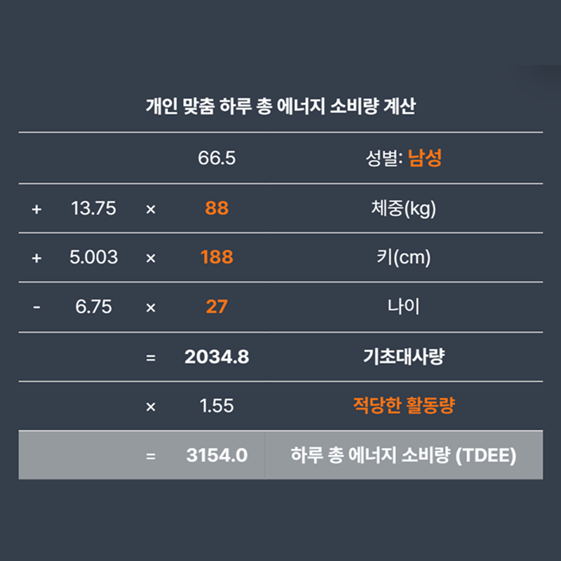 맞춤형 기초대사량(BMR) 및 권장 섭취 칼로리량 분석